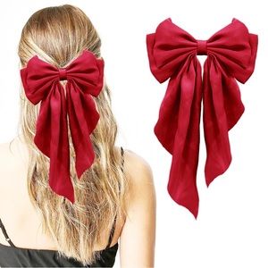 Red Hair Bow for Women Large Hair Clips Red Hair Bow Satin Hair Barrettes Clip